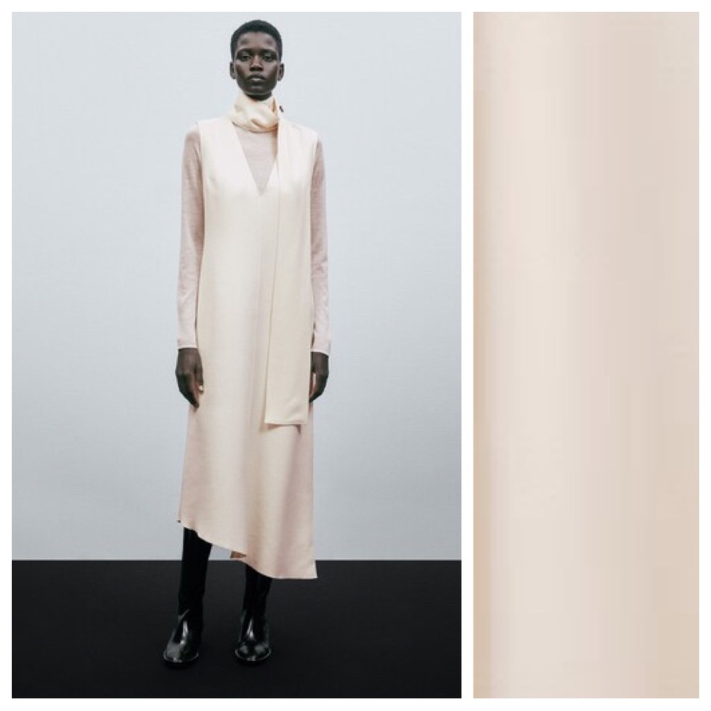 NWT. Massimo Dutti Cream Long Dress With Tie Detail. Size L.